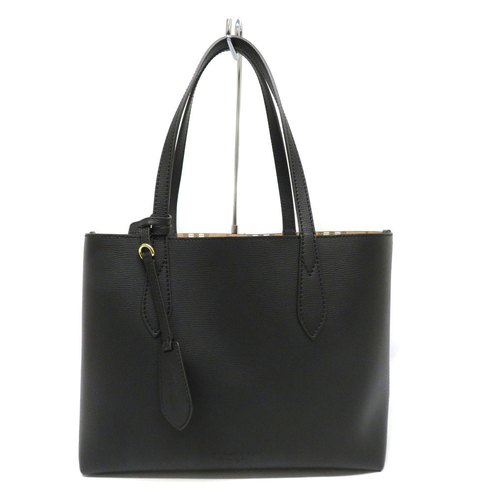 Burberry reversible tote bag black leather check pattern